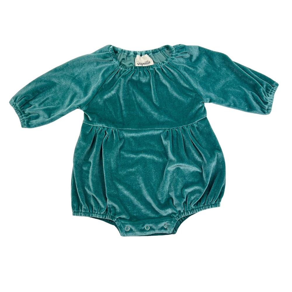 Vignette Green Velvet Bubble Romper